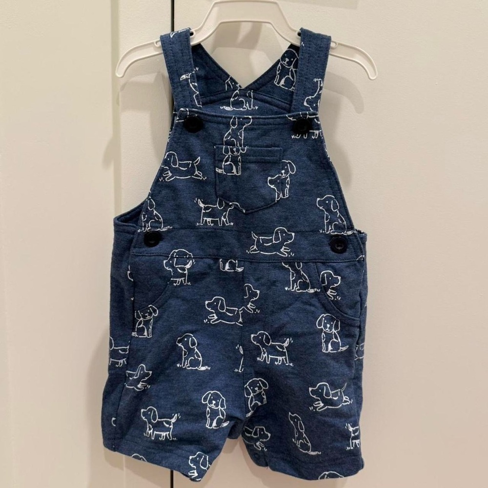 Little Me Navy Dog Print Overalls